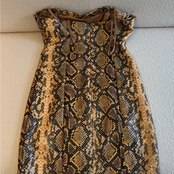LIKELY Hayley Python Printed Faux Leather Mini Dress In Gold - Picture 1 of 8